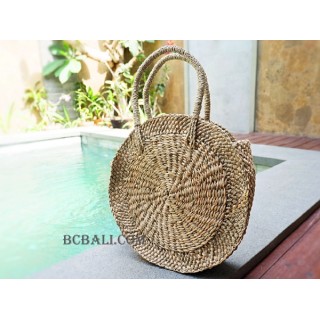 handmade circle straw handbag natural short handle